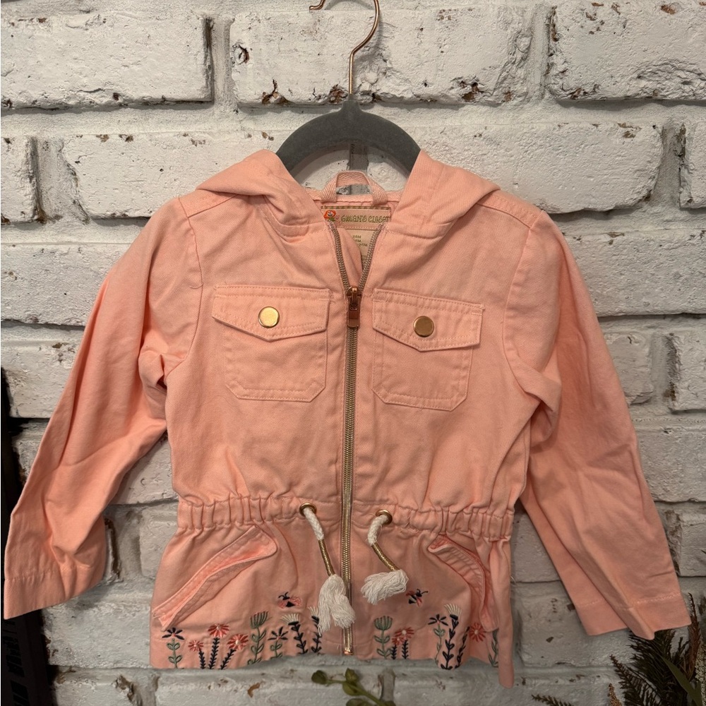 Pink floral embroidered jacket with Hood